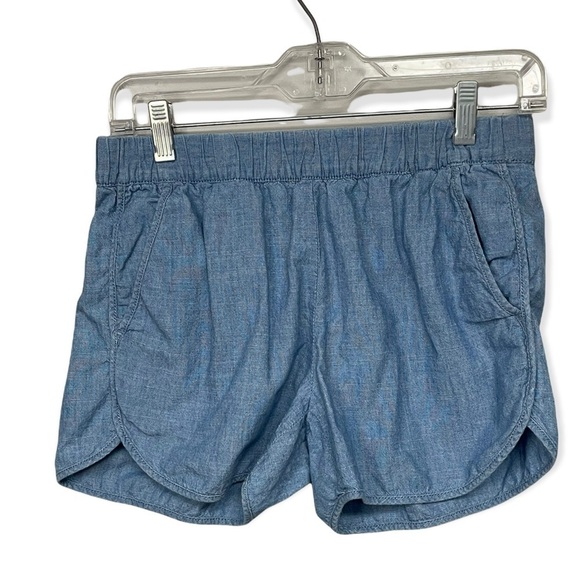 Madewell Pants - 𝅺madewell Blue Chambray Pull-on Elastic Waist High Rise Shorts with Pockets, XS